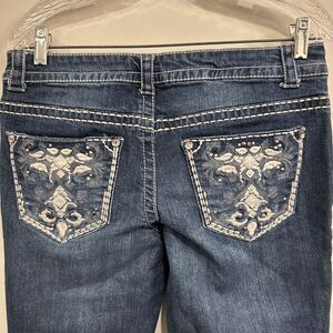 Paisley Sky Low Rise Bootcut Embellish Embroidery Jeans ThickStitch Stretch Sz10